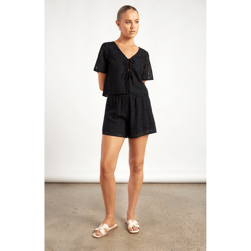 Patchwork Lace Double Front Tie Top And Shorts Set (WSE384A)