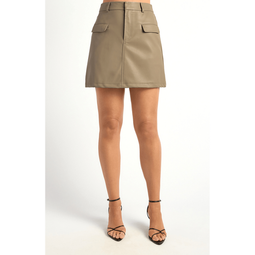 Faux Leather Mini Skirt with Faux Pocket Details (WSK265B)