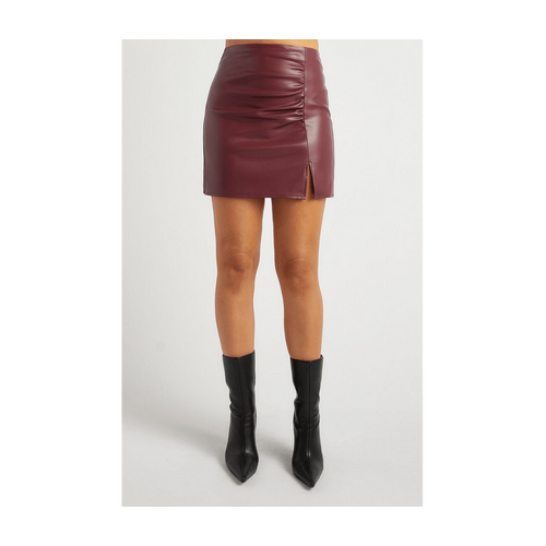Faux Leather Ruched Seam Detail Mini Skirt (WSK267B)