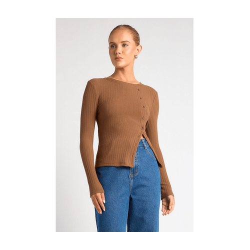 Asymmetric Button Up Long Sleeve Jersey Top (WTO652B)