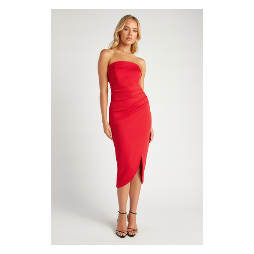 Strapless Midi Dress with Pleated Detail (SDR1222B)