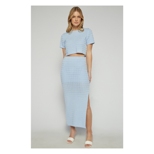 Textured Short Sleeve Knit Top and Skirt Set (SKN838)