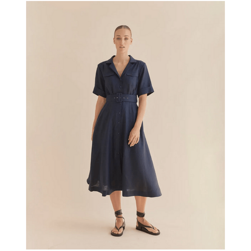 Amelius Cadence Linen Dress - Navy