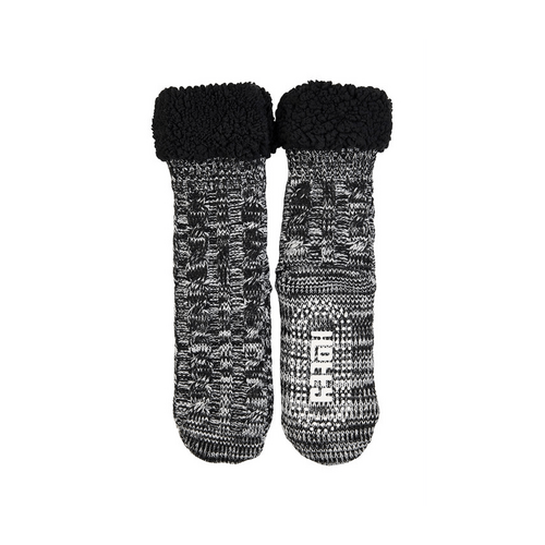Mens Hotty Faux Sherpa Lined Cable Knit Slipper Socks with Non Slip Sole
