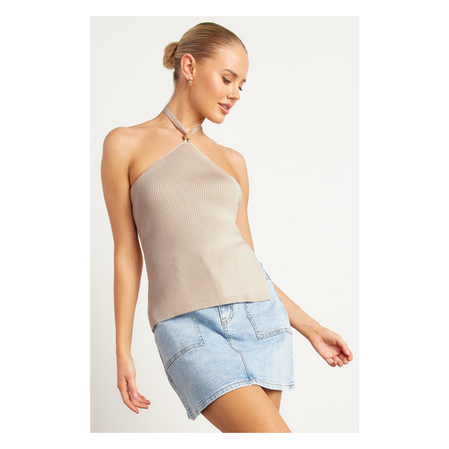 Wooden Bead Detail Halter Knit Top (WKN724)
