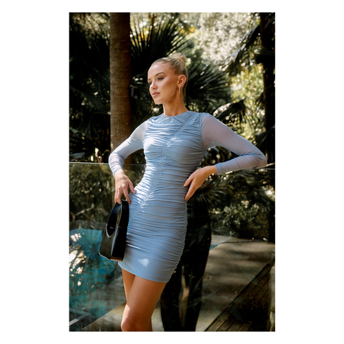 Contour Line Ruched Detail Mesh Mini Dress (WDR711A)